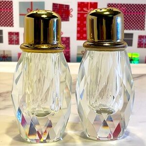 VTG Hand Lead Cut Post House Elegant Gold and Clear Glass Crystal Art Shakers